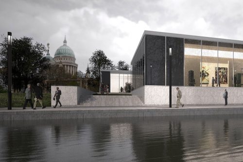 Die Kunsthalle für Moderne Kunst erreicht man über Freitreppen direkt von der Havel.