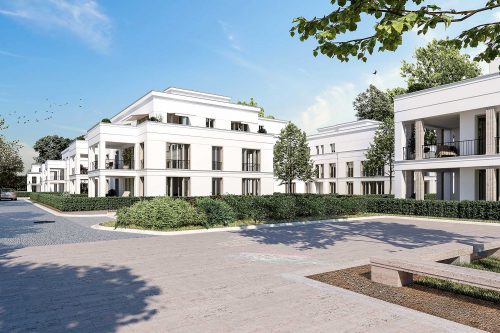 Die Wohnresidenzen im Park zeigen eine klassisch moderne Architektur
